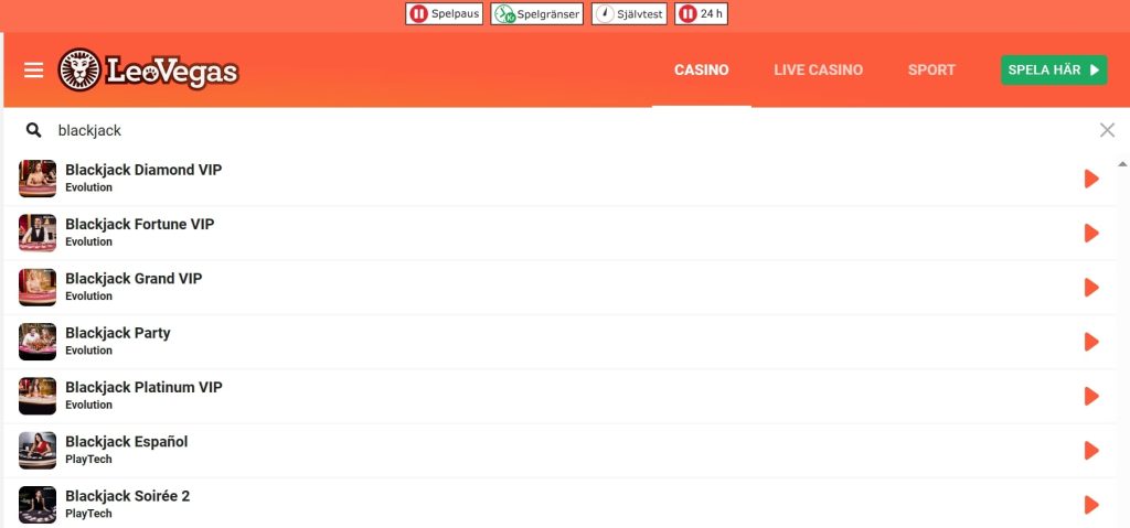 Blackjack-titlar på LeoVegas