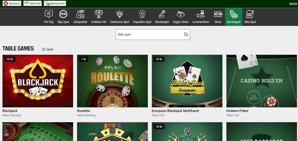 Blackjack på Unibet