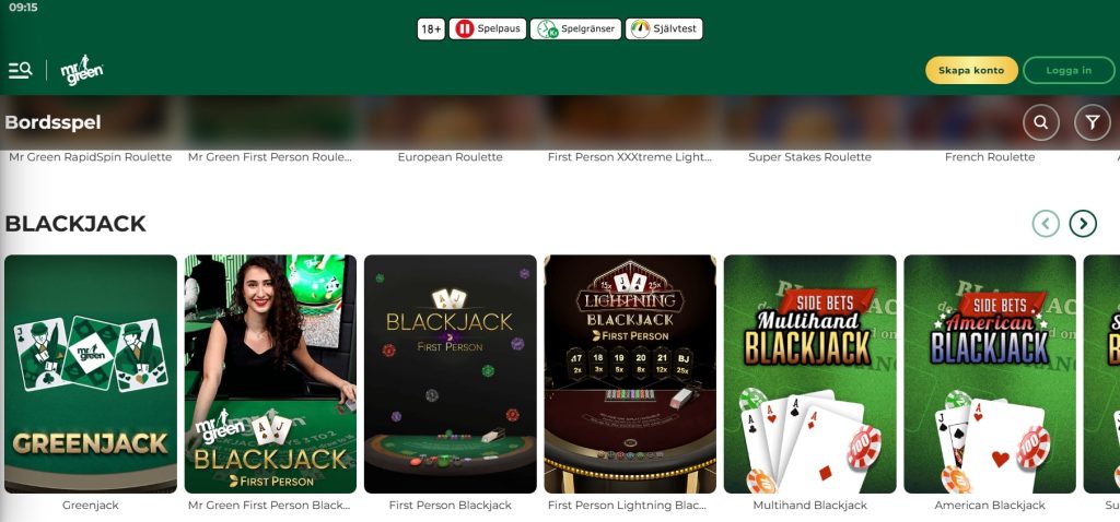 Blackjack på Mr Green