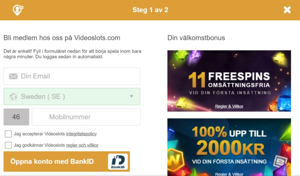 Registrering med BankID på Videoslots